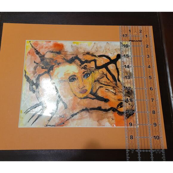 Abstract Realism Painting on Photo Paper Beautiful Orange & Black Local Artist - Picture 3 of 4